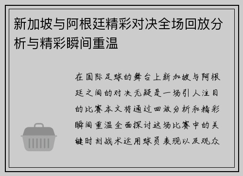 新加坡与阿根廷精彩对决全场回放分析与精彩瞬间重温