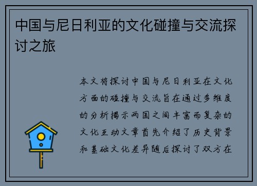中国与尼日利亚的文化碰撞与交流探讨之旅